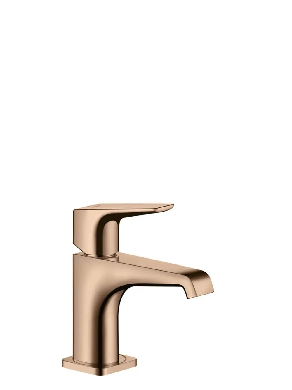 Waschtischmischer in Polished Red Gold von AXOR mit einem Hebelgriff, geeignet für Handwaschbecken. Modernes, funktionales Design mit quadratischer Basis.